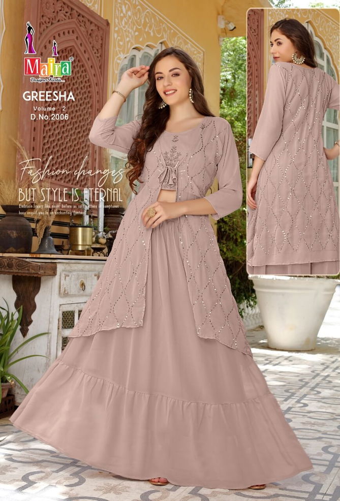 Maira Greesha 2 Heavy Georgette Fancy party Wear Top And Skirt With Jacket Collection